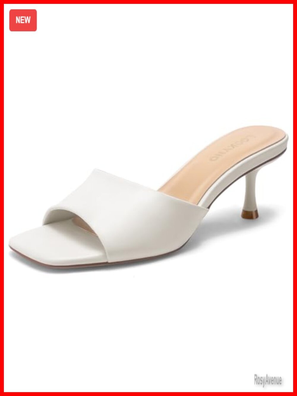 Kitten Heel Square Toe Open Toe Mules Sandals Faux Leather Slip On
